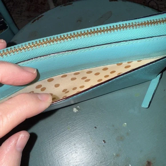 Kate Spade Teal Leather Wallet with Gold Polka Dots interior - Picture 5 of 9